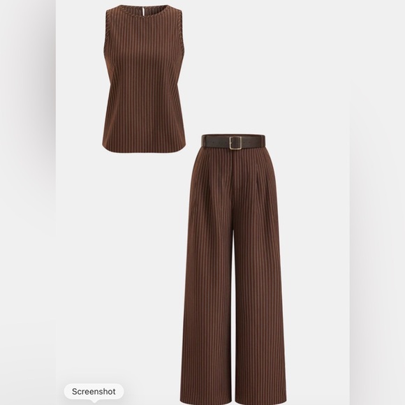 NWT Commense Pinstripe Sleeveless Top and Pants Set with belt Sz XS - Picture 2 of 5